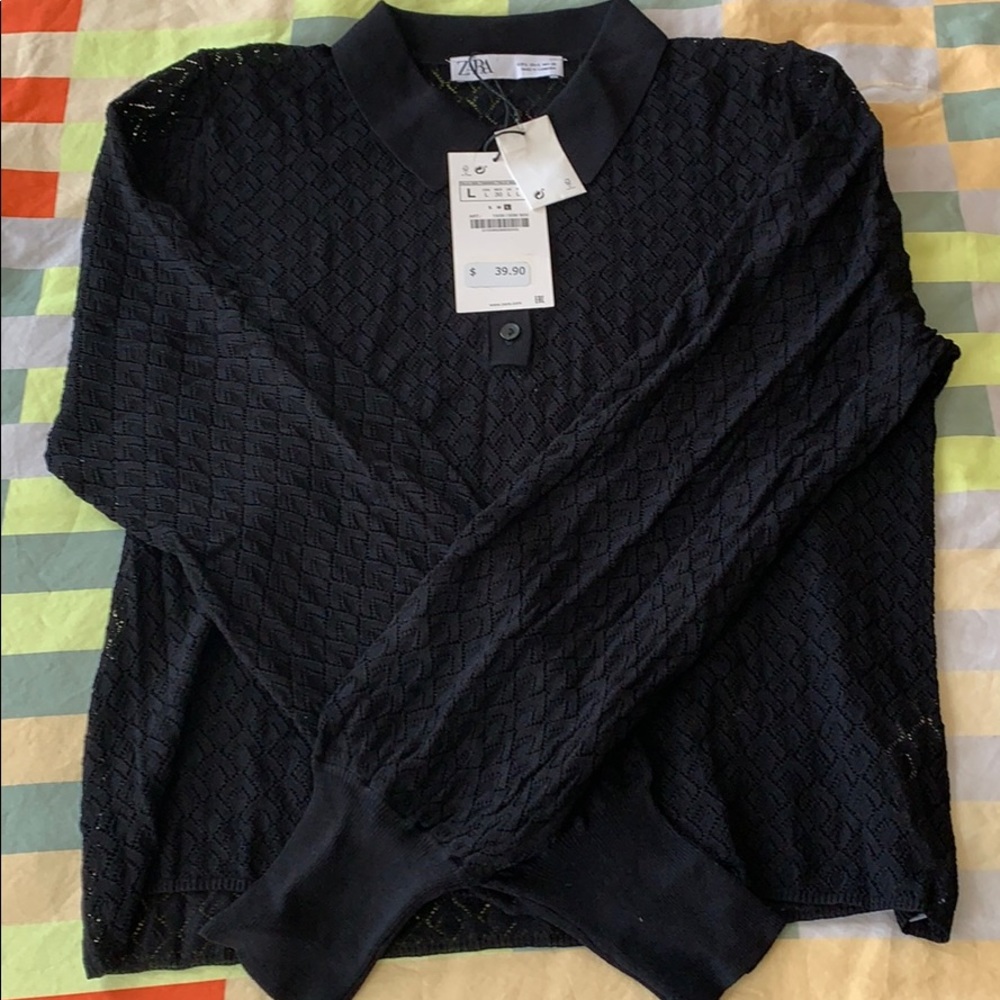 Super hip black see-through polo